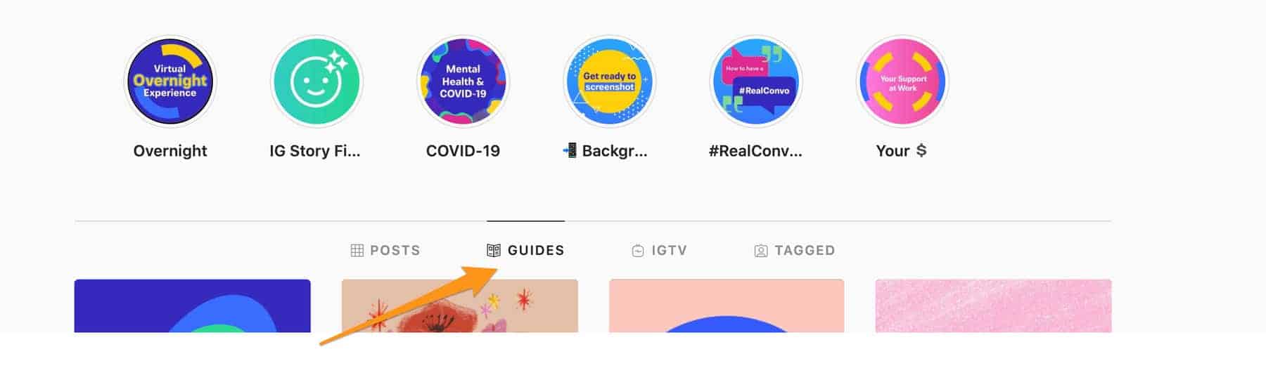 An image showing where to find Instagram guides.