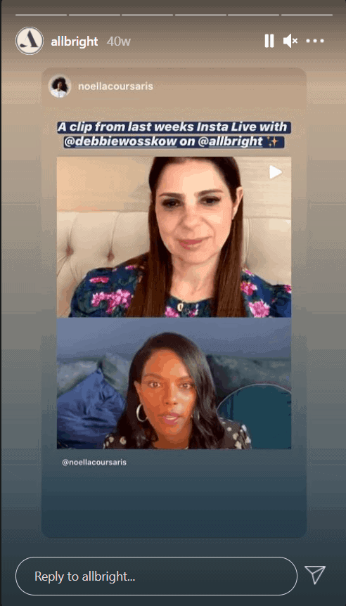 Allbright running a live Q&A session on Instagram